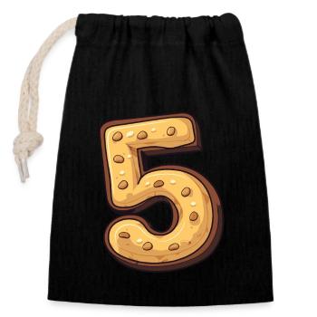 Biscuit d’anniversaire pour les enfants de cinq ans, anniversaire d’enfants - Sac cadeau en coton avec cordon (14 x 20 cm) - noir - Devant
