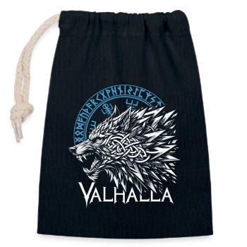Valhalla Wolf Geri Runes Odin boussole nordique - Sac cadeau en coton avec cordon (14 x 20 cm) - bleu marine - Devant