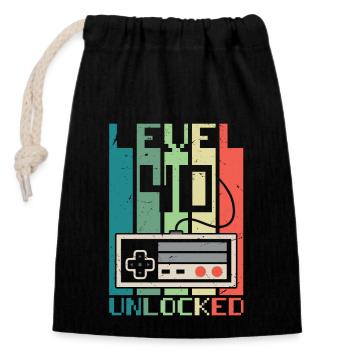 Level 40 Unlocked - Closable cotton gift bag (14x20cm) - black - Front