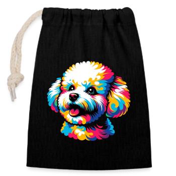 Bichon Frise chien Pop Art - Sac cadeau en coton avec cordon (14 x 20 cm) - noir - Devant