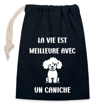 Humour chien petit caniche - Sac cadeau en coton avec cordon (14 x 20 cm) - bleu marine - Devant