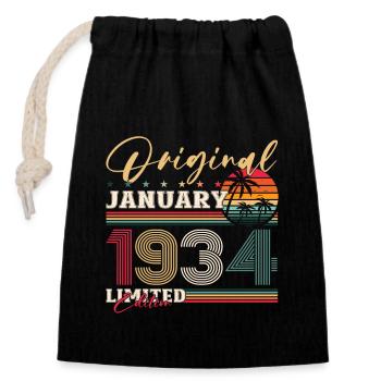 90th Birthday January Vintage 1934 Original - Closable cotton gift bag (14x20cm) - black - Front