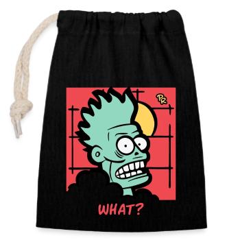 Zombie asks: What? - Closable cotton gift bag (14x20cm) - black - Front