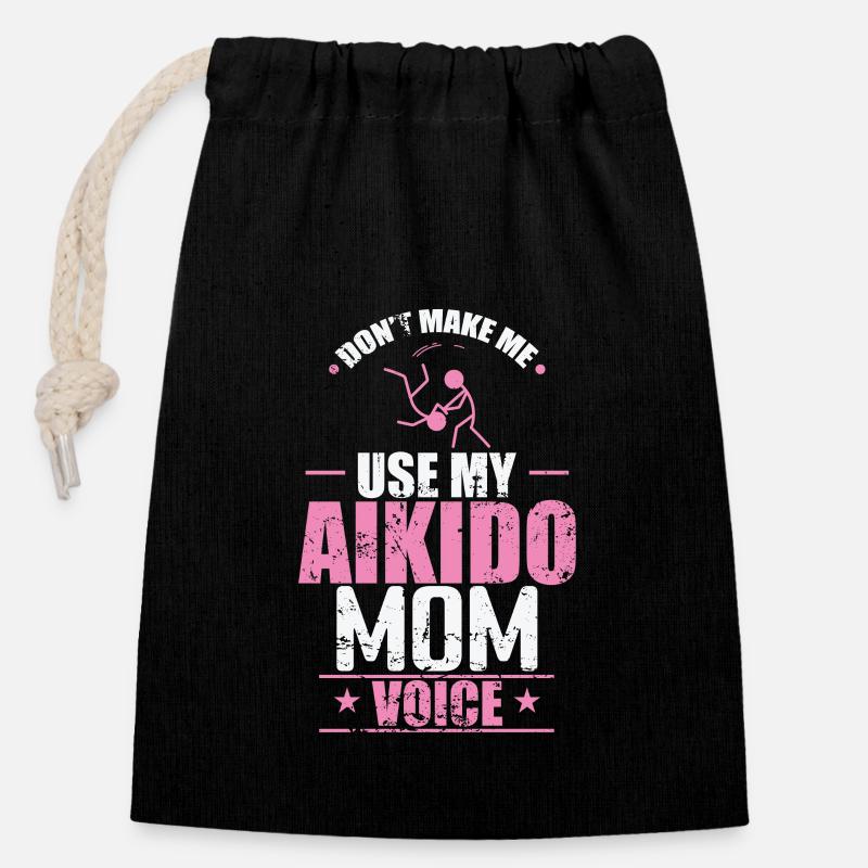 Ne me forcez pas à utiliser mon entraînement vocal de maman d’Aïkido - Sac cadeau en coton avec cordon (14 x 20 cm) - noir