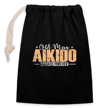 old Man Aikido Badass forever Training - Verschließbarer Geschenkbeutel aus Baumwolle (14x20cm) - Schwarz - Vorne
