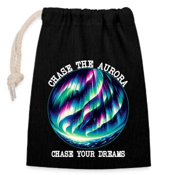 Aurora Borealis Enthusiast Northern Lights Lover - Closable cotton gift bag (14x20cm) - black - Front