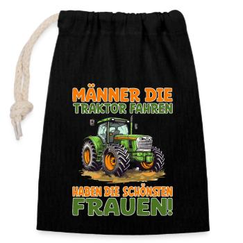 Traktor fahren Bauern und Landwirte Trecker Spruch - Verschließbarer Geschenkbeutel aus Baumwolle (14x20cm) - Schwarz - Vorne