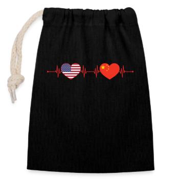 USA China Heartbeat American Chinese - Closable cotton gift bag (14x20cm) - black - Front