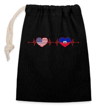 États-Unis Haïti Heartbeat Américain Haïtien - Sac cadeau en coton avec cordon (14 x 20 cm) - noir - Devant