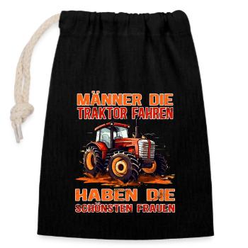 Traktor fahren Landwirte und Bauern Trecker fahren - Verschließbarer Geschenkbeutel aus Baumwolle (14x20cm) - Schwarz - Vorne