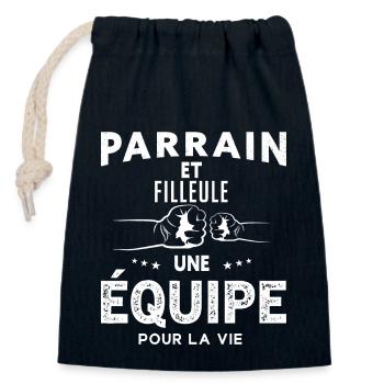 Parrain et Filleule Une Équipe Pour La Vie - Sac cadeau en coton avec cordon (14 x 20 cm) - bleu marine - Devant