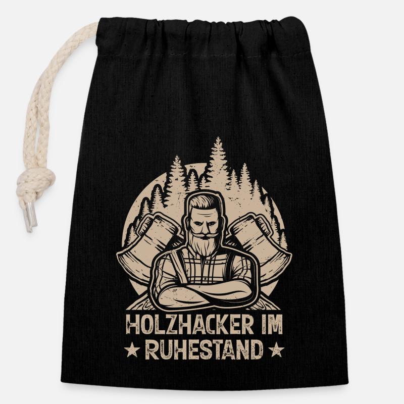 HOLZHACKER IM RUHESTAND - Verschließbarer Geschenkbeutel aus Baumwolle (14x20cm) - Schwarz