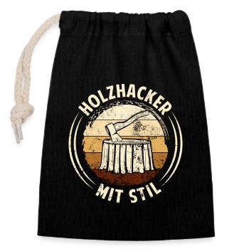 HOLZHACKER MIT STIL - Holzfäller Outfits Herren - Verschließbarer Geschenkbeutel aus Baumwolle (14x20cm) - Schwarz - Vorne