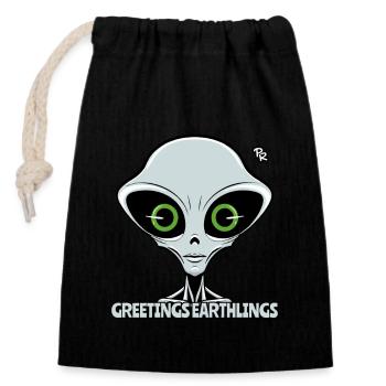 Salutations, Terriens : Extraterrestre Gris - Sac cadeau en coton avec cordon (14 x 20 cm) - noir - Devant