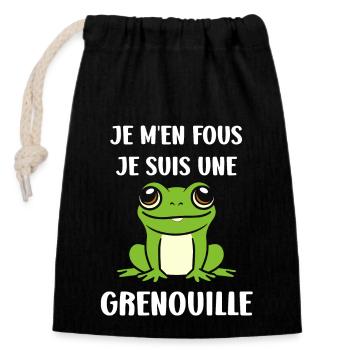 Petite grenouille - Sac cadeau en coton avec cordon (14 x 20 cm) - noir - Devant