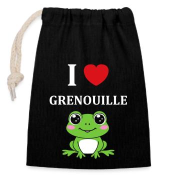 Petite grenouille - Sac cadeau en coton avec cordon (14 x 20 cm) - noir - Devant