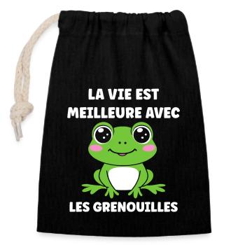 Petite grenouille - Sac cadeau en coton avec cordon (14 x 20 cm) - noir - Devant