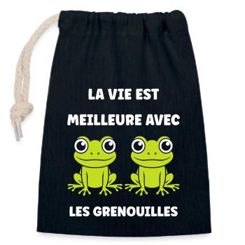 Petite grenouille - Sac cadeau en coton avec cordon (14 x 20 cm) - bleu marine - Devant