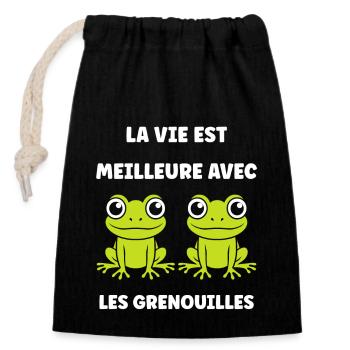 Petite grenouille - Sac cadeau en coton avec cordon (14 x 20 cm) - noir - Devant