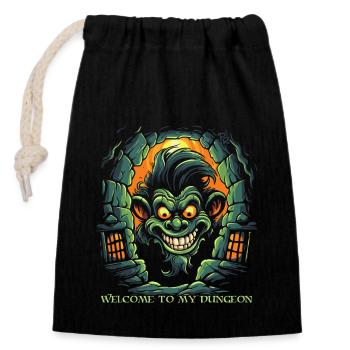 Creepy Monkey: Welcome to my dungeon - Closable cotton gift bag (14x20cm) - black - Front