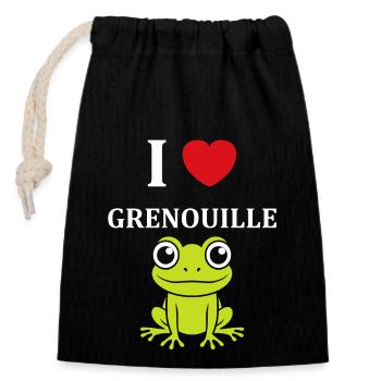 Petite grenouille - Sac cadeau en coton avec cordon (14 x 20 cm) - noir - Devant