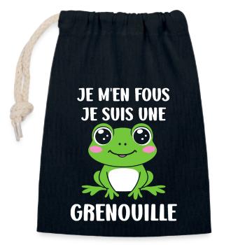 Petite grenouille - Sac cadeau en coton avec cordon (14 x 20 cm) - bleu marine - Devant