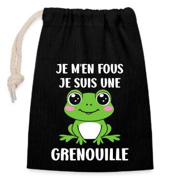 Petite grenouille - Sac cadeau en coton avec cordon (14 x 20 cm) - noir - Devant