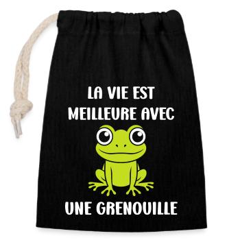 Petite grenouille - Sac cadeau en coton avec cordon (14 x 20 cm) - noir - Devant
