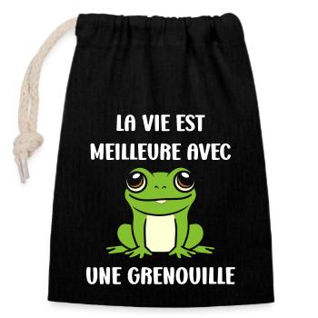 Petite grenouille - Sac cadeau en coton avec cordon (14 x 20 cm) - noir - Devant