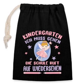 Abschied Kindergarten Mädchen Fee Schule Ruft - Verschließbarer Geschenkbeutel aus Baumwolle (14x20cm) - Schwarz - Vorne