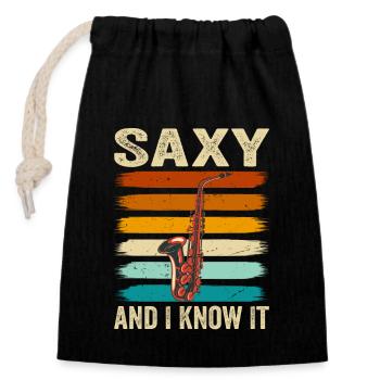 Saxophoniste Drôle - Saxy Et Je Le sais - Sac cadeau en coton avec cordon (14 x 20 cm) - noir - Devant