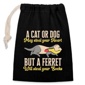 Furet, propriétaire de furet - Sac cadeau en coton avec cordon (14 x 20 cm) - noir - Devant