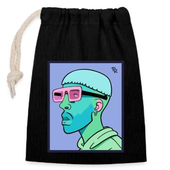 Cheveux bizarres, visage de geek et lunettes : un nerd - Sac cadeau en coton avec cordon (14 x 20 cm) - noir - Devant