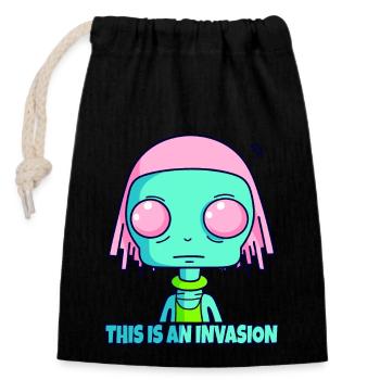 This Is An Invasion: Strange Cartoon Alien - Closable cotton gift bag (14x20cm) - black - Front