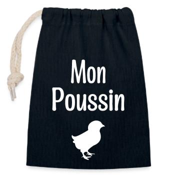 Mon Poussin, Bébé, Naissance, Amour, Famille - Sac cadeau en coton avec cordon (14 x 20 cm) - bleu marine - Devant