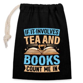 TEA AND BOOKS - COUNT ME IN - Leseratte Buch - Verschließbarer Geschenkbeutel aus Baumwolle (14x20cm) - Schwarz - Vorne