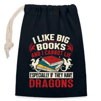 Dragon Book Saying - I Like Big Books - Closable cotton gift bag (14x20cm) - navy - Front