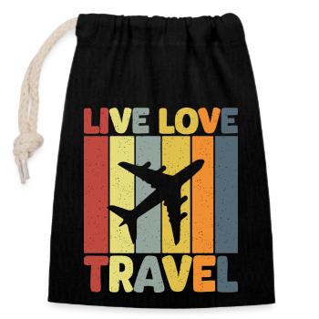 Live Love Travel - Verschließbarer Geschenkbeutel aus Baumwolle (14x20cm) - Schwarz - Vorne