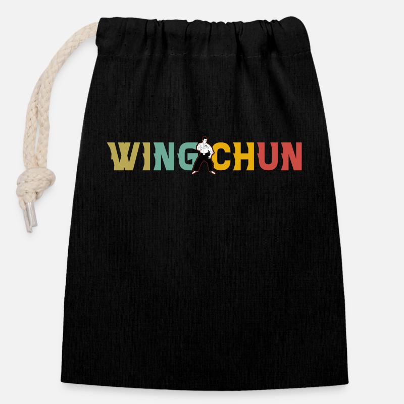 Wing Chun - Verschließbarer Geschenkbeutel aus Baumwolle (14x20cm) - Schwarz