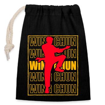 Wing Chun - Closable cotton gift bag (14x20cm) - black - Front