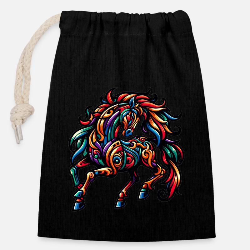 Pferd Tattoo Tribal Chinesisches Tierkreiszeichen - Verschließbarer Geschenkbeutel aus Baumwolle (14x20cm) - Schwarz