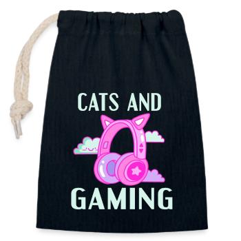 Les chats et les jeux : conception de casques à oreilles de chat - Sac cadeau en coton avec cordon (14 x 20 cm) - bleu marine - Devant