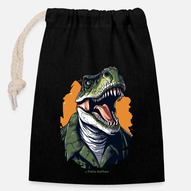 Ein Mensch als T Rex Dinosaurier - Verschließbarer Geschenkbeutel aus Baumwolle (14x20cm) - Schwarz