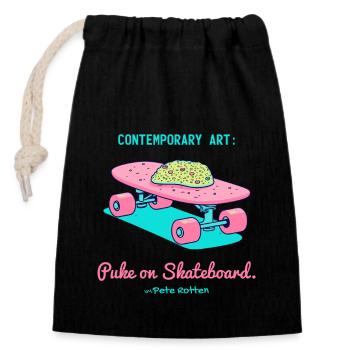 Street Art moderne : vomir sur le skateboard - Sac cadeau en coton avec cordon (14 x 20 cm) - noir - Devant