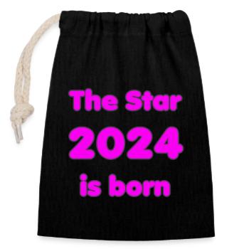 Naissance 2024 - Cadeau - L’étoile 2024 est née - Sac cadeau en coton avec cordon (14 x 20 cm) - noir - Devant