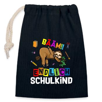 Bääm Finally Schoolchild Sloth - Closable cotton gift bag (14x20cm) - navy - Front