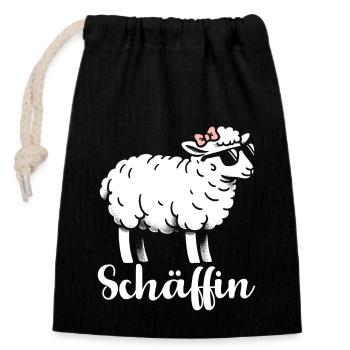 Chef Chefin Schaf Geschenk Schäfin Spruch - Verschließbarer Geschenkbeutel aus Baumwolle (14x20cm) - Schwarz - Vorne