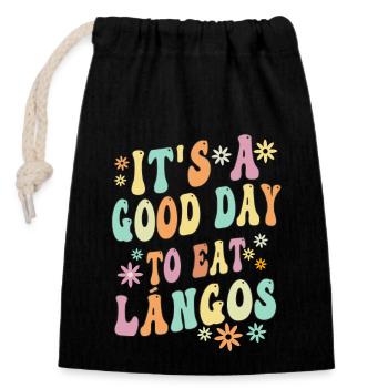 Langos - Hungarian cuisine - Closable cotton gift bag (14x20cm) - black - Front