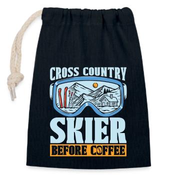 Skieur de fond avant le ski de compétition Amateur de café - Sac cadeau en coton avec cordon (14 x 20 cm) - bleu marine - Devant