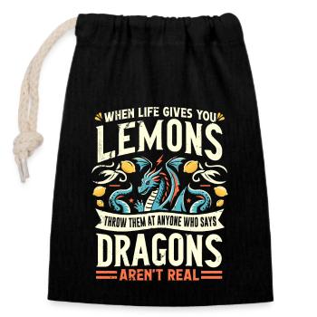 DRAGONS ARE REAL - Lustiger Spruch DRACHEN gibt es - Verschließbarer Geschenkbeutel aus Baumwolle (14x20cm) - Schwarz - Vorne
